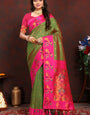 Delightful Green Paithani Silk Saree With Twirling Blouse Piece