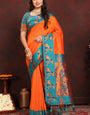 Surpassing Orange Paithani Silk Saree With Ethnic Blouse Piece