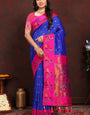 Invaluable Royal Blue Paithani Silk Saree With Skinny Blouse Piece