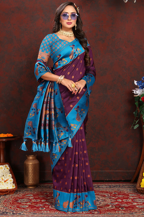 Load image into Gallery viewer, Extraordinary Wine Paithani Silk Saree With Gratifying Blouse Piece
