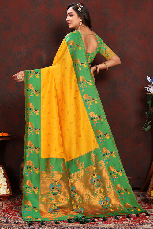 Load image into Gallery viewer, Desiring Yellow Paithani Silk Saree With Ravishing Blouse Piece
