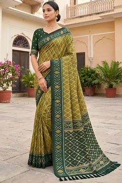 Imbrication Green Patola Silk Saree with Evocative Blouse Piece