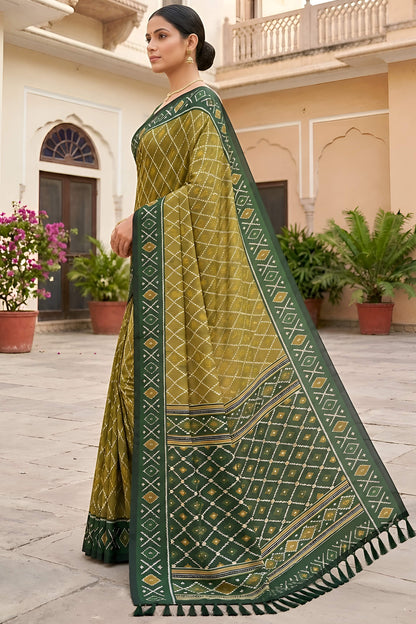 Imbrication Green Patola Silk Saree with Evocative Blouse Piece