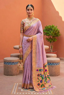 Engrossing Lavender Paithani Silk Saree With Sonorous Blouse Piece