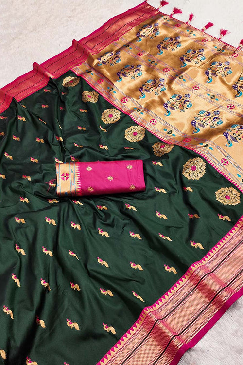 Load image into Gallery viewer, Impressive Dark Green Paithani Silk Saree With Adorning Blouse Piece
