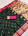 Impressive Dark Green Paithani Silk Saree With Adorning Blouse Piece