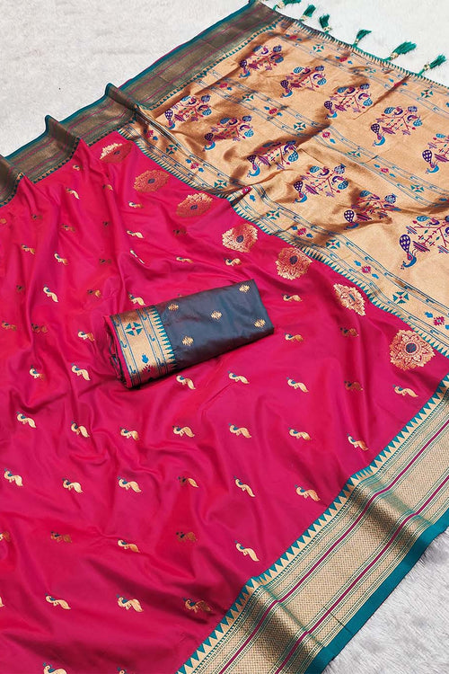 Load image into Gallery viewer, Sophisticated Dark Pink Paithani Silk Saree With Pretty Blouse Piece
