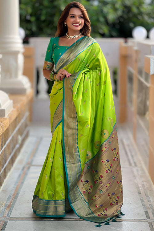 Load image into Gallery viewer, Appealing Parrot Paithani Silk Saree With Ravishing Blouse Piece
