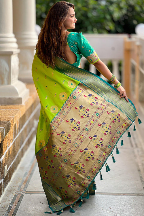 Load image into Gallery viewer, Appealing Parrot Paithani Silk Saree With Ravishing Blouse Piece
