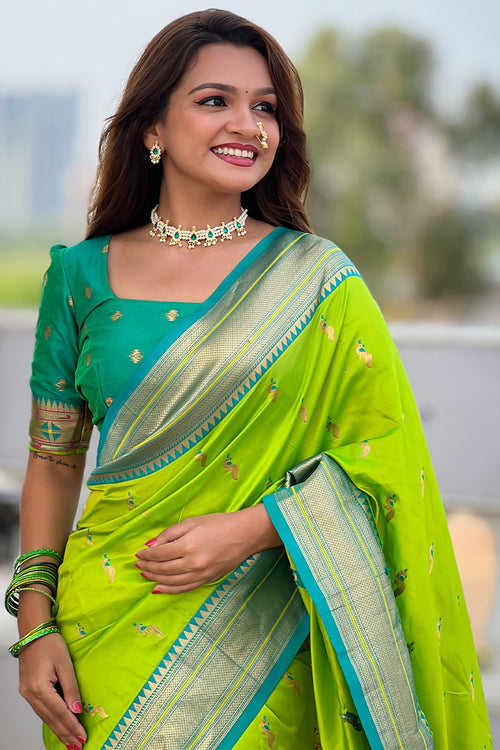 Load image into Gallery viewer, Appealing Parrot Paithani Silk Saree With Ravishing Blouse Piece
