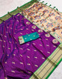 Classic Purple Paithani Silk Saree With Traditional Blouse Piece