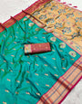 Eloquence Sea Green Paithani Silk Saree With Fugacious Blouse Piece