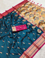 Panoply Teal Blue Paithani Silk Saree With Sumptuous Blouse Piece