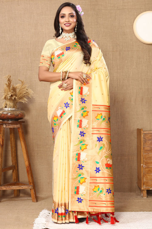 Load image into Gallery viewer, Wonderful Beige Paithani Silk Saree With Classy Blouse Piece
