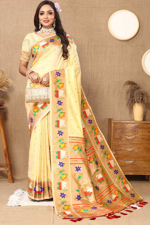 Load image into Gallery viewer, Wonderful Beige Paithani Silk Saree With Classy Blouse Piece
