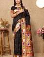 Amazing Black Paithani Silk Saree With Capricious Blouse Piece