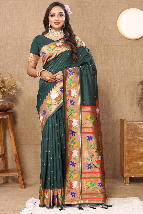 Load image into Gallery viewer, Ravishing Dark Green Paithani Silk Saree With Delightful Blouse Piece
