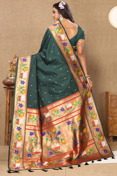 Load image into Gallery viewer, Ravishing Dark Green Paithani Silk Saree With Delightful Blouse Piece
