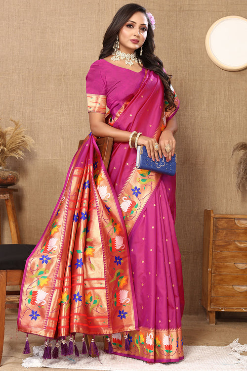 Load image into Gallery viewer, Fairytale Dark Pink Paithani Silk Saree With Beauteous Blouse Piece
