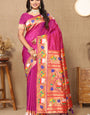 Fairytale Dark Pink Paithani Silk Saree With Beauteous Blouse Piece