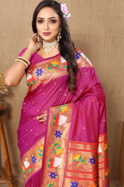 Load image into Gallery viewer, Fairytale Dark Pink Paithani Silk Saree With Beauteous Blouse Piece
