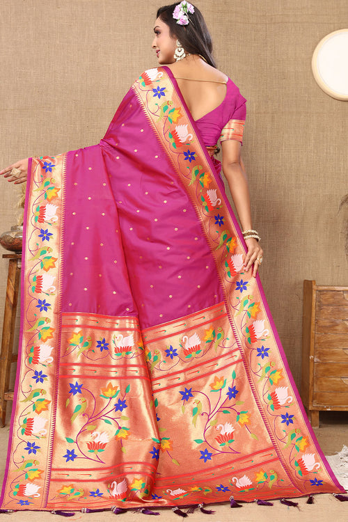 Load image into Gallery viewer, Fairytale Dark Pink Paithani Silk Saree With Beauteous Blouse Piece
