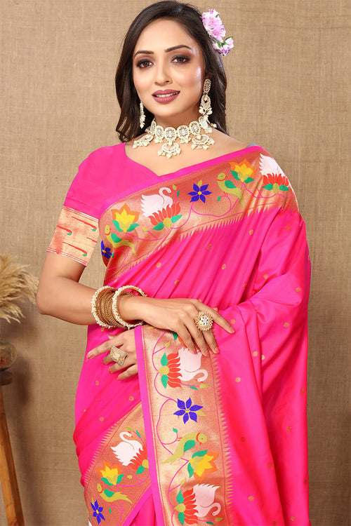 Load image into Gallery viewer, Elision Magenta Paithani Silk Saree With Lissome Blouse Piece
