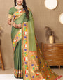 Redolent Mehndi Paithani Silk Saree With Sumptuous Blouse Piece