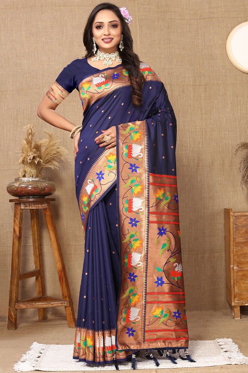 Load image into Gallery viewer, Devastating Navy Blue Paithani Silk Saree With Splendiferous Blouse Piece
