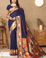 Devastating Navy Blue Paithani Silk Saree With Splendiferous Blouse Piece