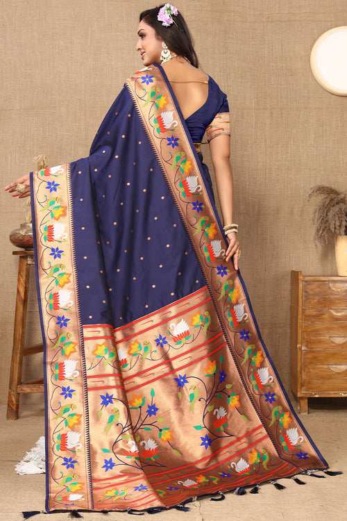 Load image into Gallery viewer, Devastating Navy Blue Paithani Silk Saree With Splendiferous Blouse Piece
