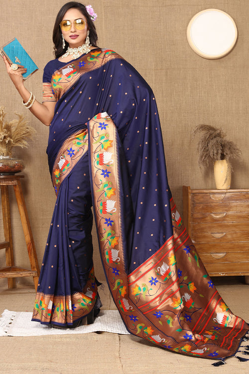 Load image into Gallery viewer, Devastating Navy Blue Paithani Silk Saree With Splendiferous Blouse Piece
