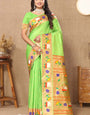 Scrumptious Parrot Paithani Silk Saree With Snappy Blouse Piece