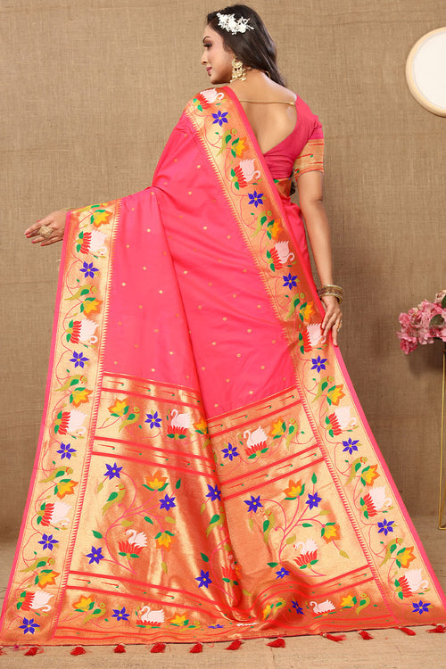 Load image into Gallery viewer, Winsome Pink Paithani Silk Saree With Piquant Blouse Piece
