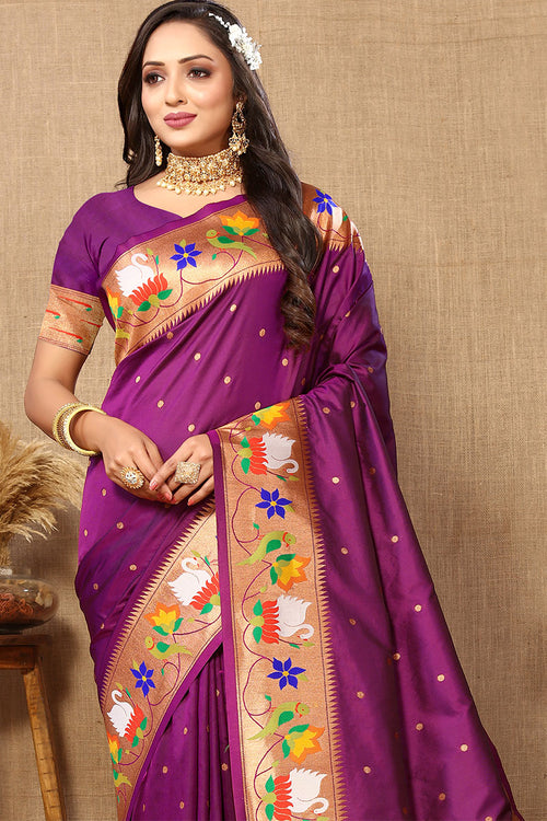 Load image into Gallery viewer, Resonant Purple Paithani Silk Saree With Posh Blouse Piece
