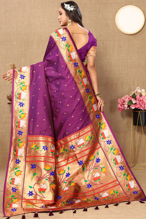 Load image into Gallery viewer, Resonant Purple Paithani Silk Saree With Posh Blouse Piece
