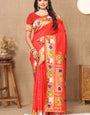 Beguiling Red Paithani Silk Saree With Embellished Blouse Piece