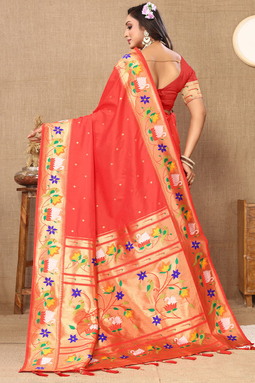 Load image into Gallery viewer, Beguiling Red Paithani Silk Saree With Embellished Blouse Piece
