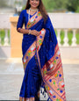 Aplomb Royal Blue Paithani Silk Saree With Scintillating Blouse Piece