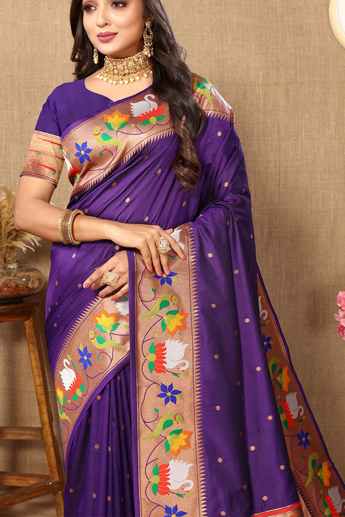 Load image into Gallery viewer, Proficient Royal Purple Paithani Silk Saree With Enchanting Blouse Piece
