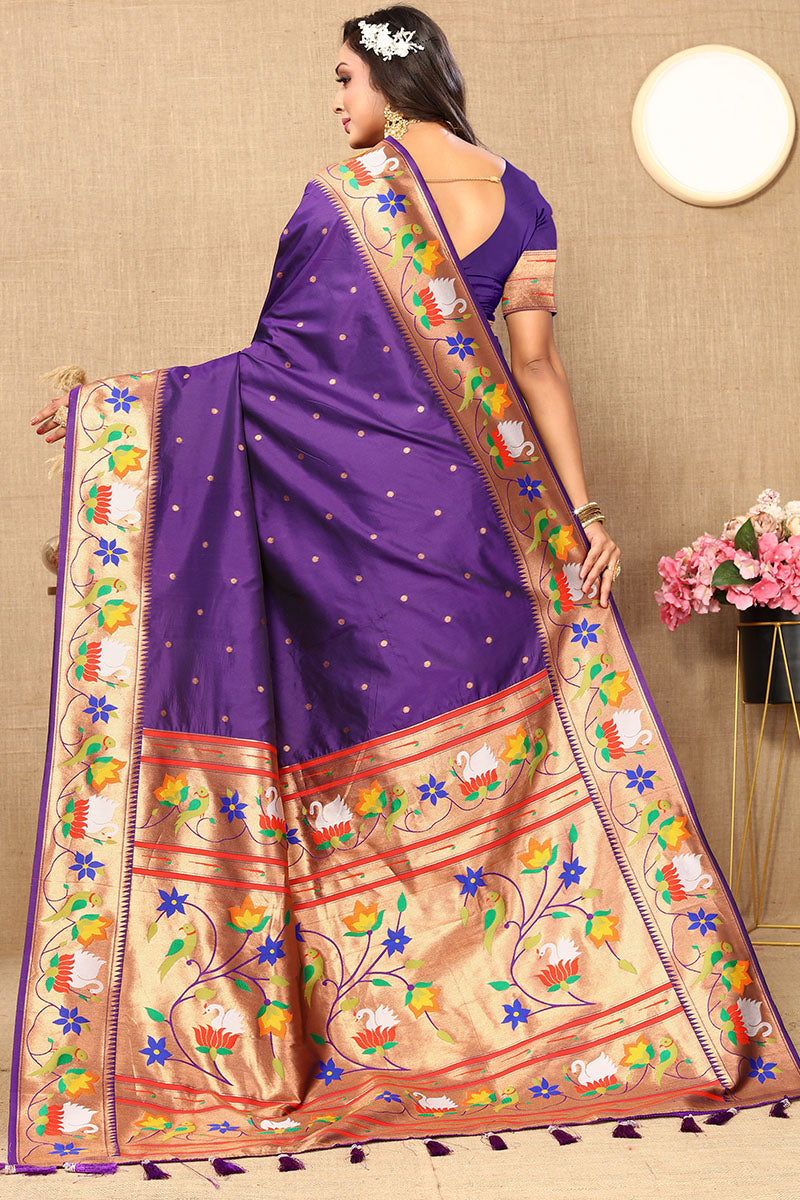 Proficient Royal Purple Paithani Silk Saree With Enchanting Blouse Piece