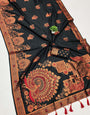 Lassitude Black Paithani Silk Saree With Desuetude Blouse Piece