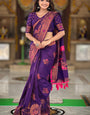 Hypnotic Purple Paithani Silk Saree With Intricate Blouse Piece