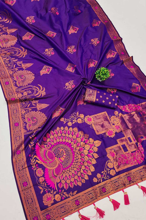 Load image into Gallery viewer, Hypnotic Purple Paithani Silk Saree With Intricate Blouse Piece
