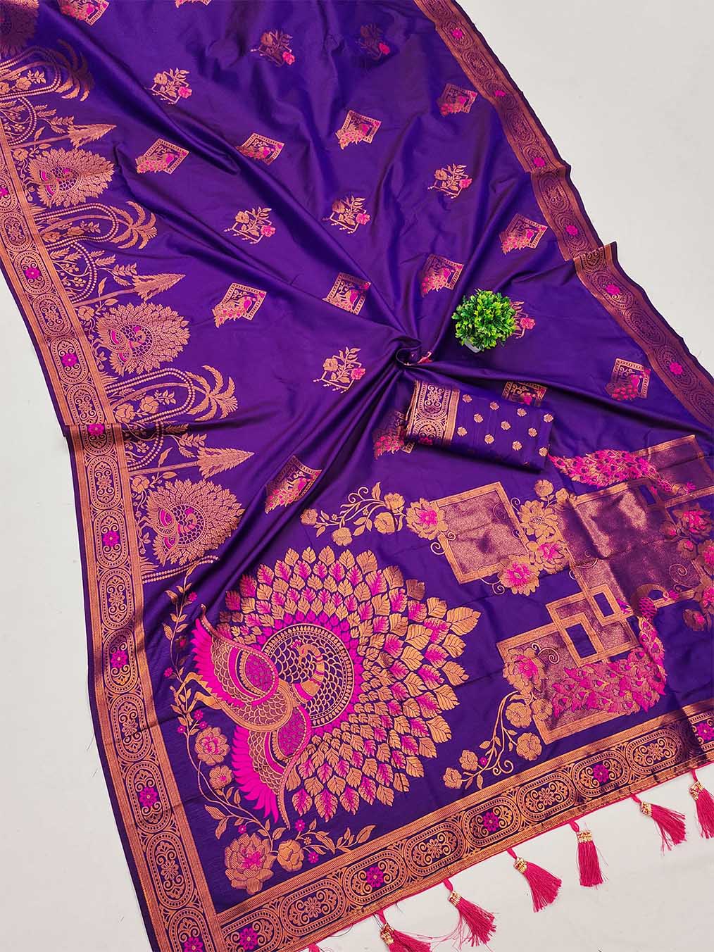 Hypnotic Purple Paithani Silk Saree With Intricate Blouse Piece