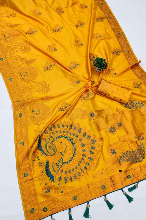 Load image into Gallery viewer, Deserving Yellow Paithani Silk Saree With Stylish Blouse Piece
