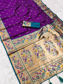 Traditional Purple Paithani Silk Saree With Effulgent Blouse Piece