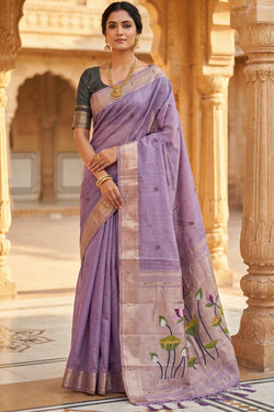 Divine Lavender Pure Munga Cotton Silk Saree With Capricious Blouse Piece