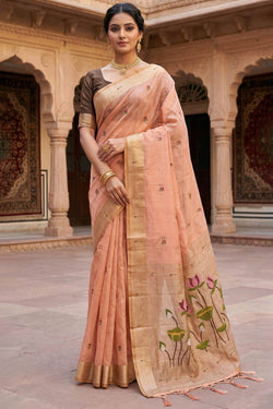 Sempiternal Peach Pure Munga Cotton Silk Saree With Fragrant Blouse Piece