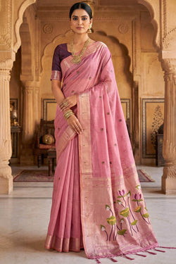 Vibrant Pink Pure Munga Cotton Silk Saree With Chatoyant Blouse Piece